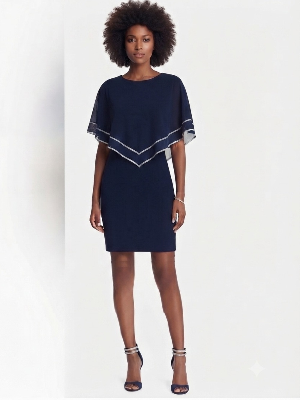 MSK Rhinestone Overlay Split-Sleeve Dress